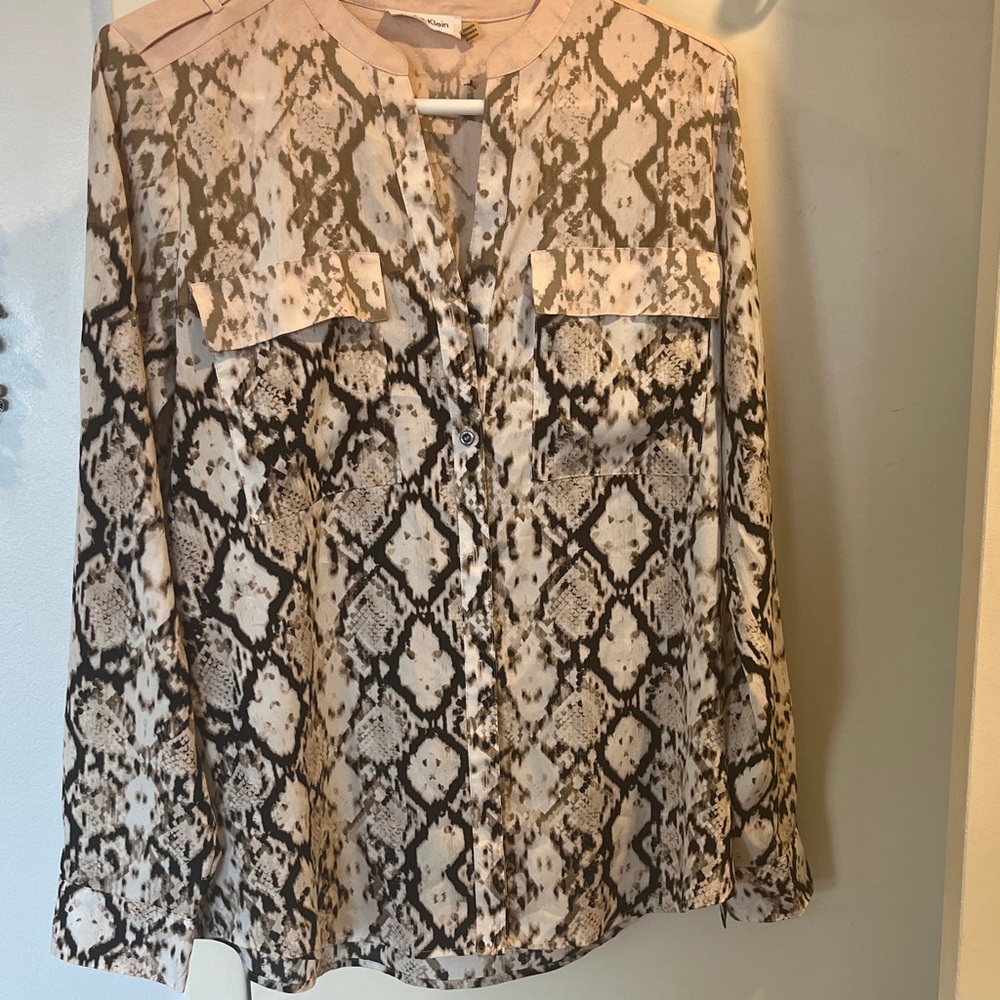 Calvin Klein Beige and Black Snake Print Blouse